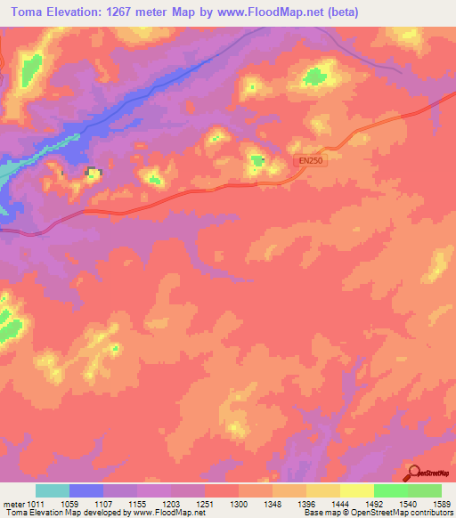 Toma,Angola Elevation Map