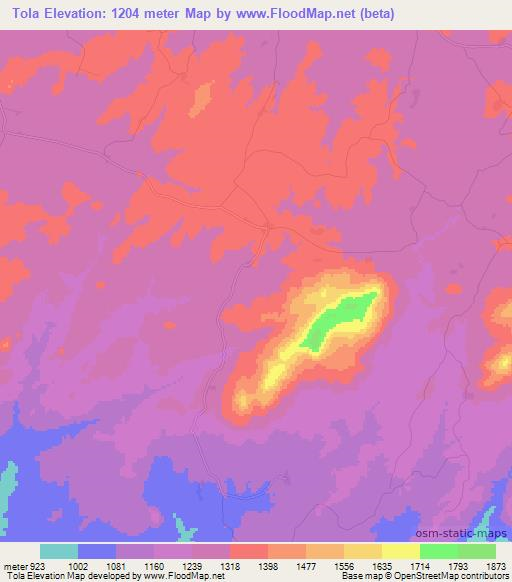 Tola,Angola Elevation Map