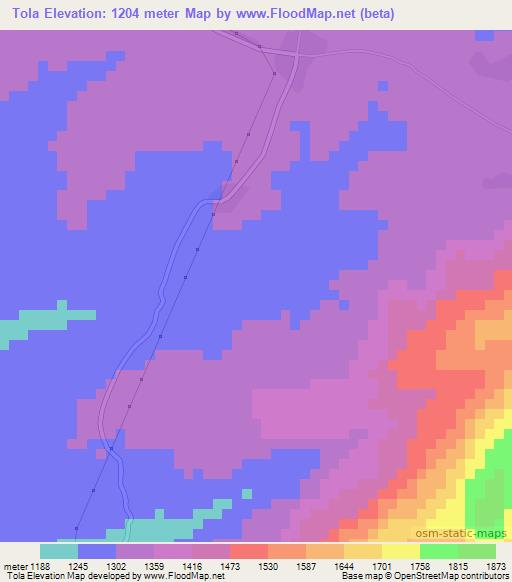 Tola,Angola Elevation Map