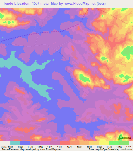 Tende,Angola Elevation Map