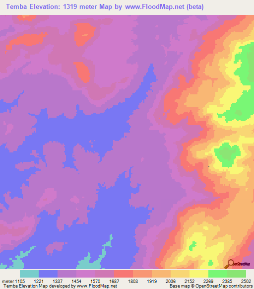 Temba,Angola Elevation Map