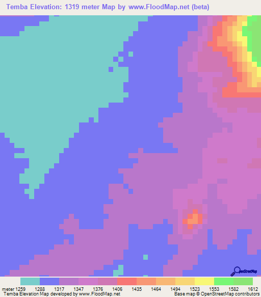 Temba,Angola Elevation Map