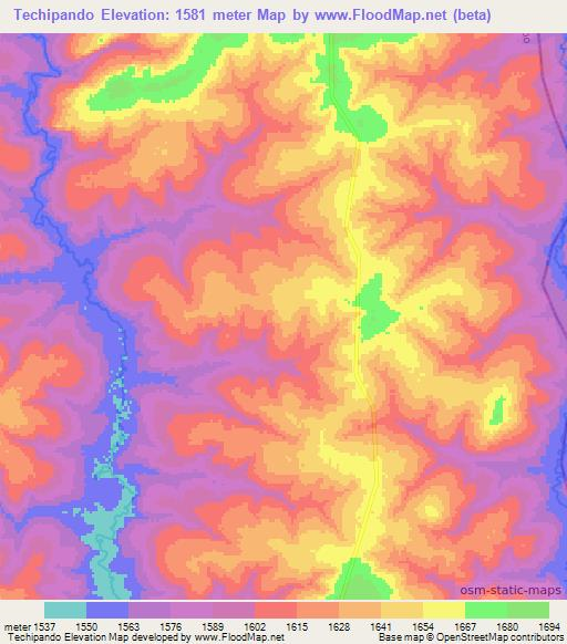 Techipando,Angola Elevation Map