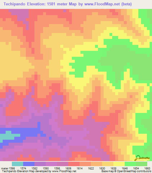 Techipando,Angola Elevation Map