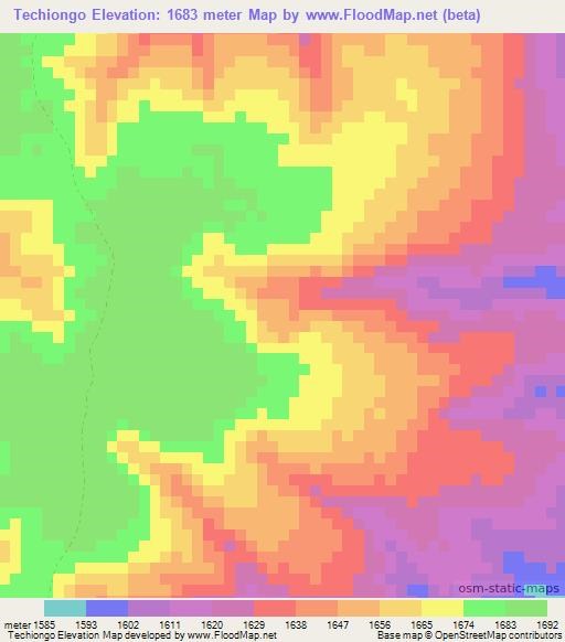 Techiongo,Angola Elevation Map