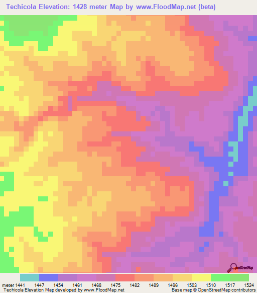 Techicola,Angola Elevation Map