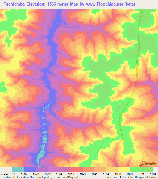 Techiamba,Angola Elevation Map