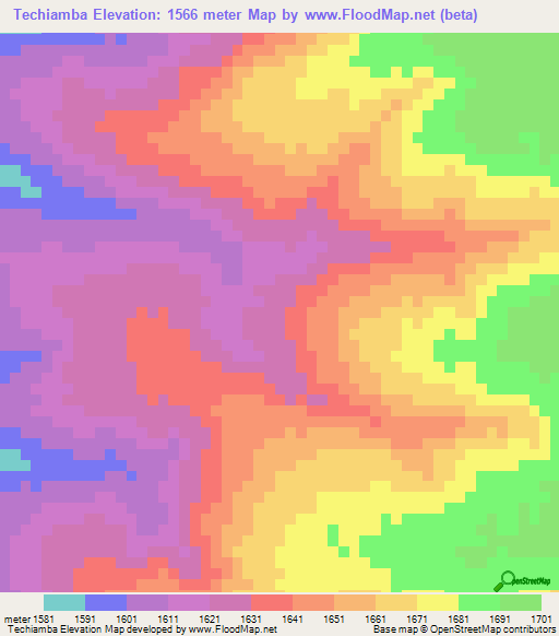 Techiamba,Angola Elevation Map
