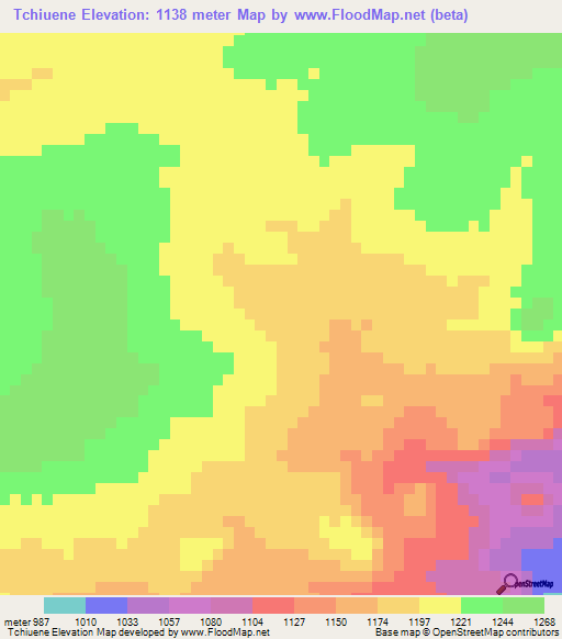 Tchiuene,Angola Elevation Map