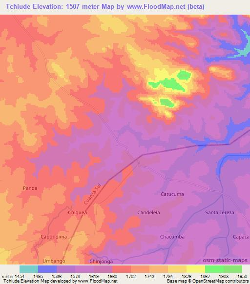 Tchiude,Angola Elevation Map