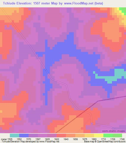 Tchiude,Angola Elevation Map