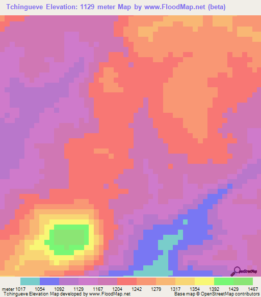Tchingueve,Angola Elevation Map