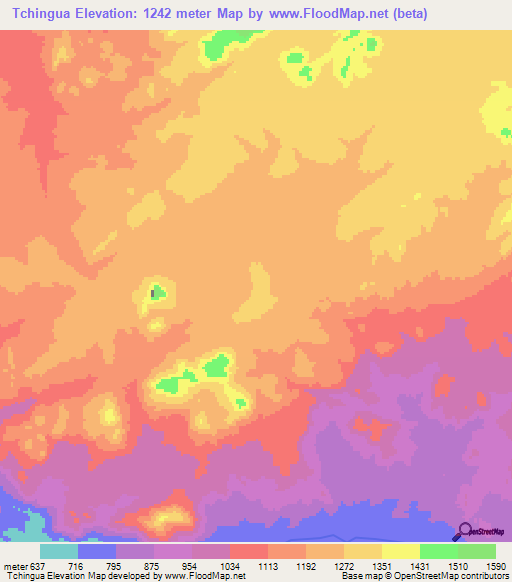 Tchingua,Angola Elevation Map