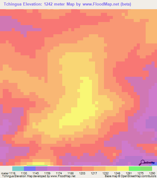 Tchingua,Angola Elevation Map