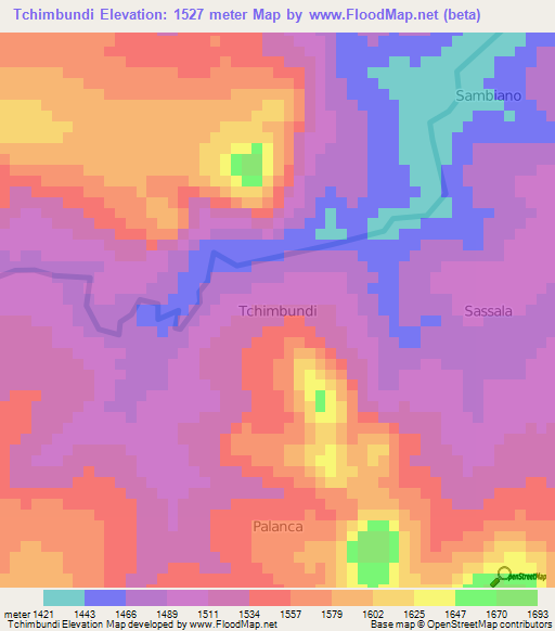 Tchimbundi,Angola Elevation Map