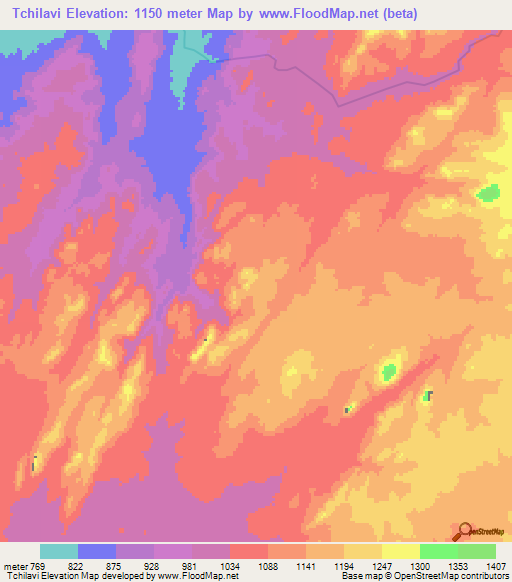 Tchilavi,Angola Elevation Map