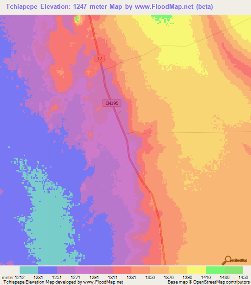 Tchiapepe,Angola Elevation Map