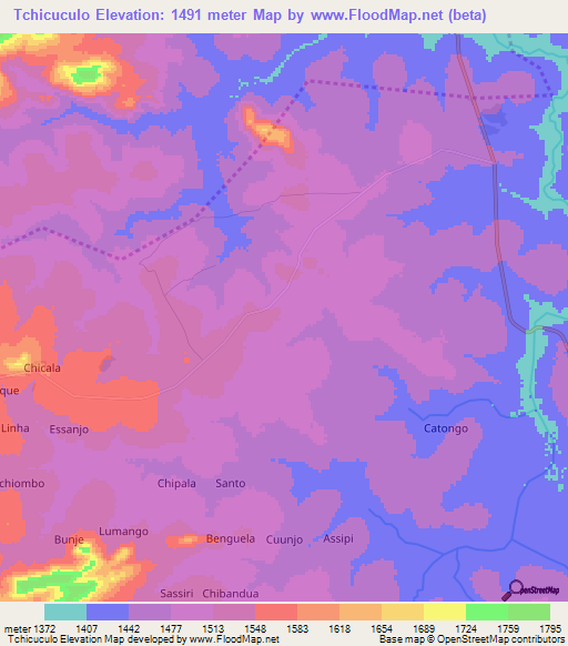Tchicuculo,Angola Elevation Map