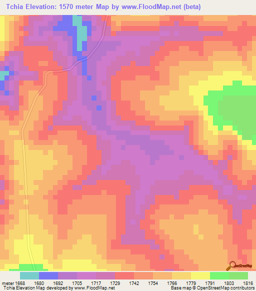 Tchia,Angola Elevation Map