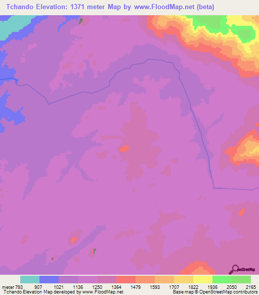 Tchando,Angola Elevation Map