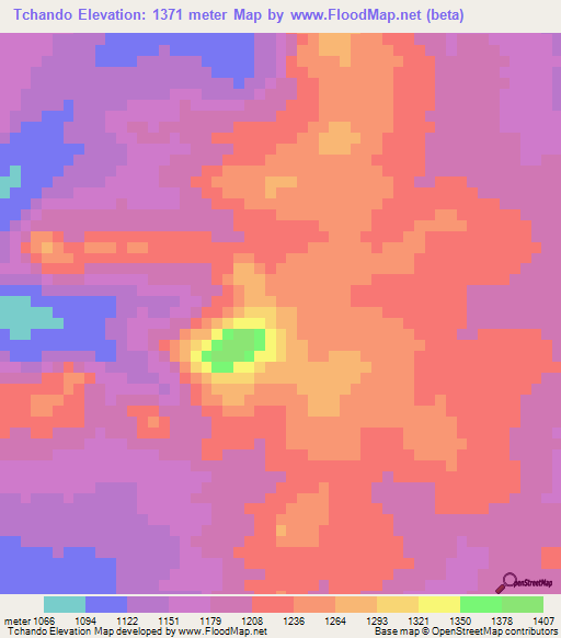 Tchando,Angola Elevation Map