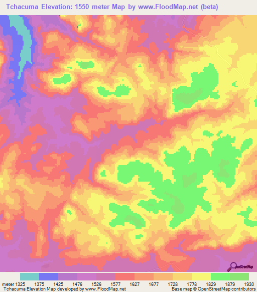 Tchacuma,Angola Elevation Map