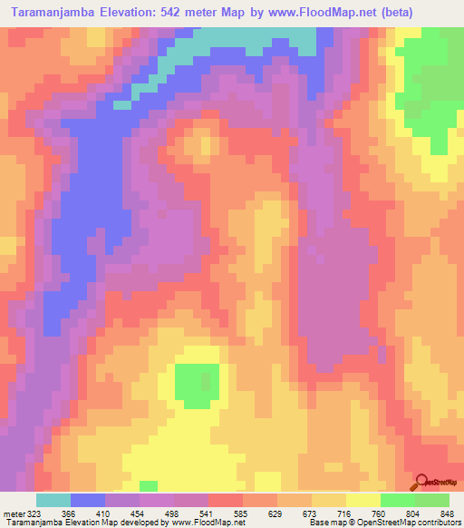 Taramanjamba,Angola Elevation Map