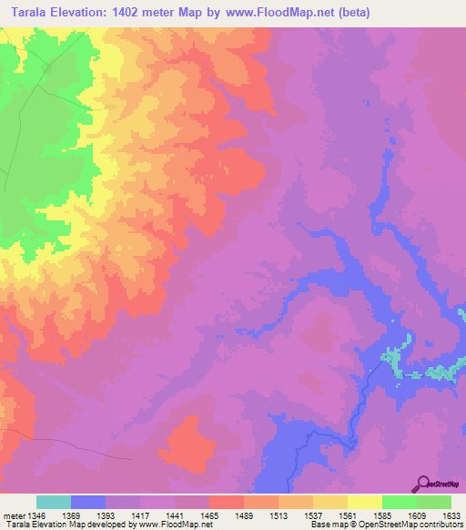 Tarala,Angola Elevation Map