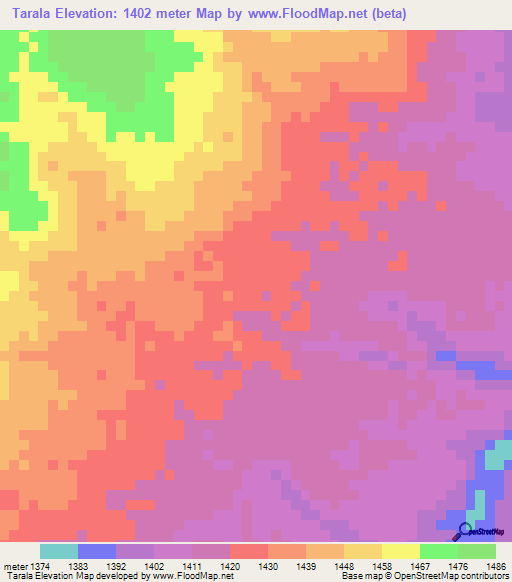 Tarala,Angola Elevation Map