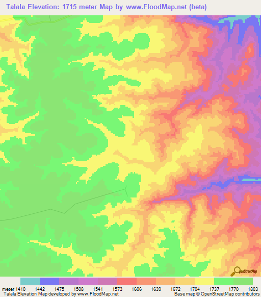 Talala,Angola Elevation Map