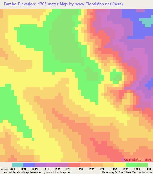 Tambe,Angola Elevation Map