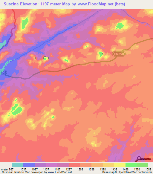 Suscina,Angola Elevation Map