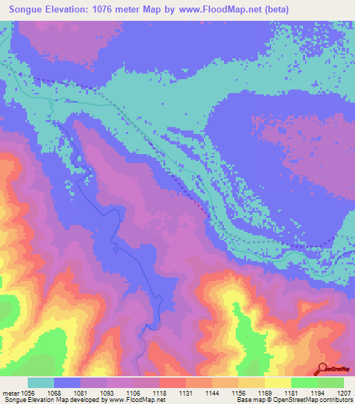 Songue,Angola Elevation Map