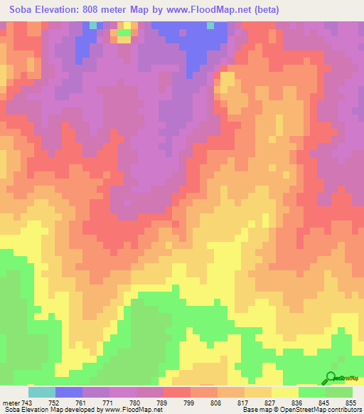 Soba,Angola Elevation Map