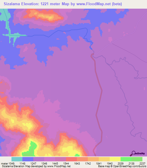 Sizalama,Angola Elevation Map