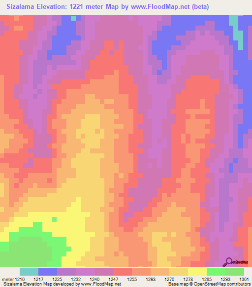 Sizalama,Angola Elevation Map