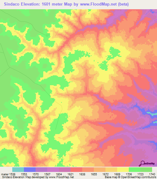 Sindaco,Angola Elevation Map