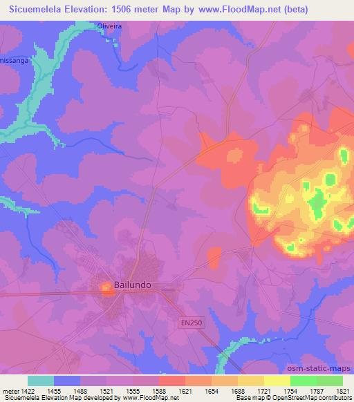 Sicuemelela,Angola Elevation Map