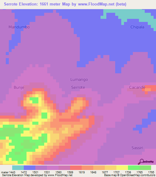 Serrote,Angola Elevation Map
