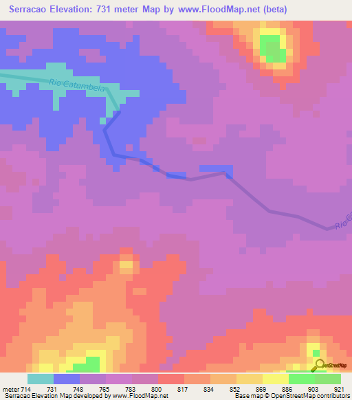 Serracao,Angola Elevation Map