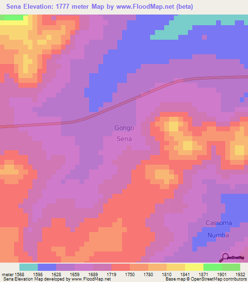 Sena,Angola Elevation Map