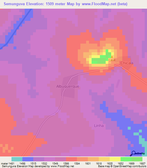 Semunguva,Angola Elevation Map