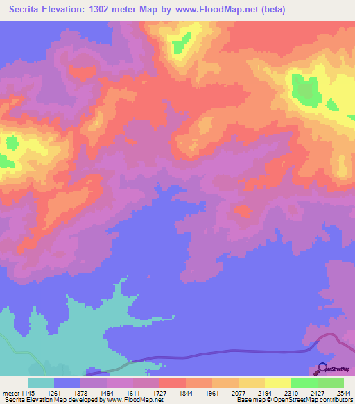 Secrita,Angola Elevation Map