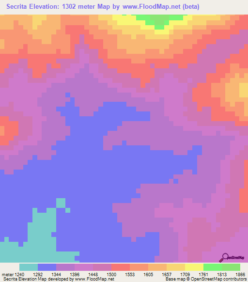 Secrita,Angola Elevation Map