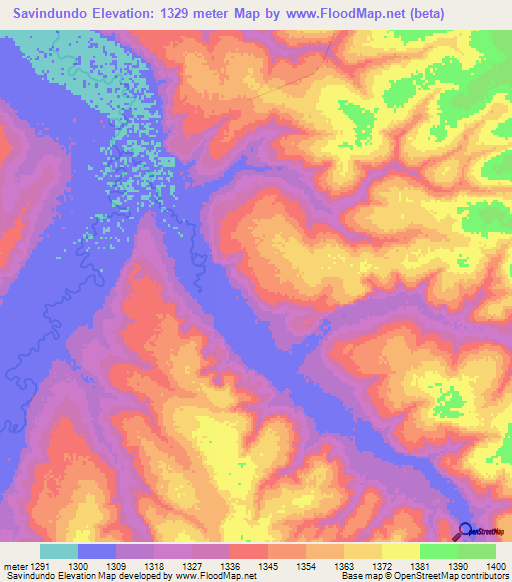 Savindundo,Angola Elevation Map