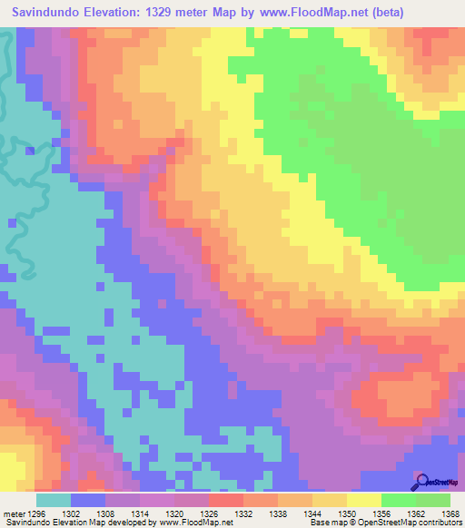 Savindundo,Angola Elevation Map