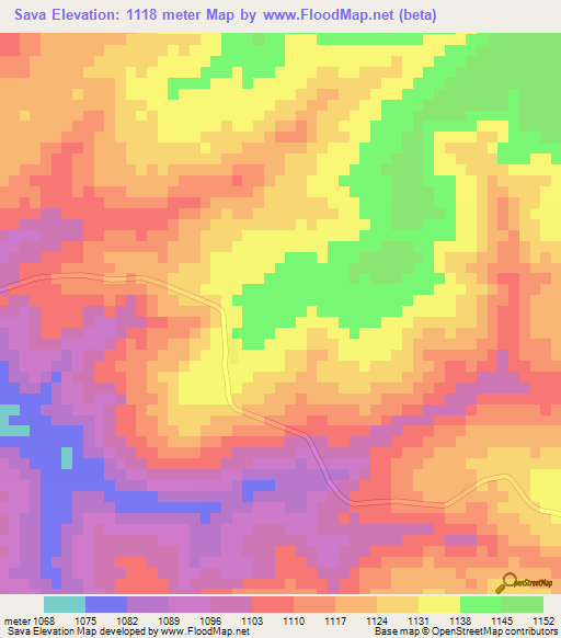 Sava,Angola Elevation Map