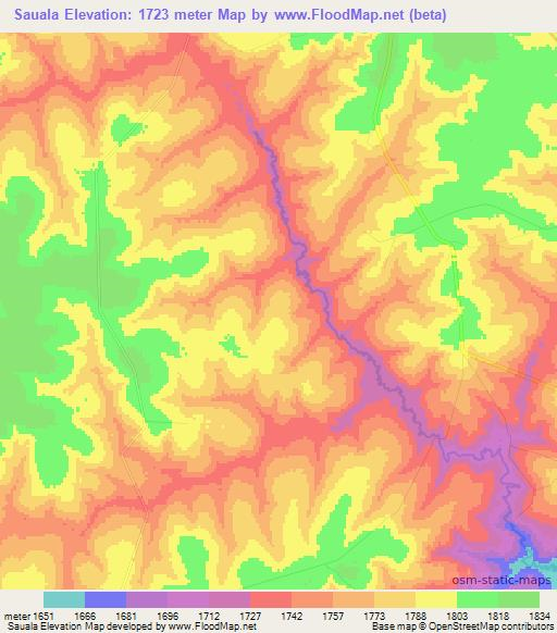 Sauala,Angola Elevation Map