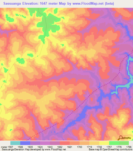 Sassuanga,Angola Elevation Map