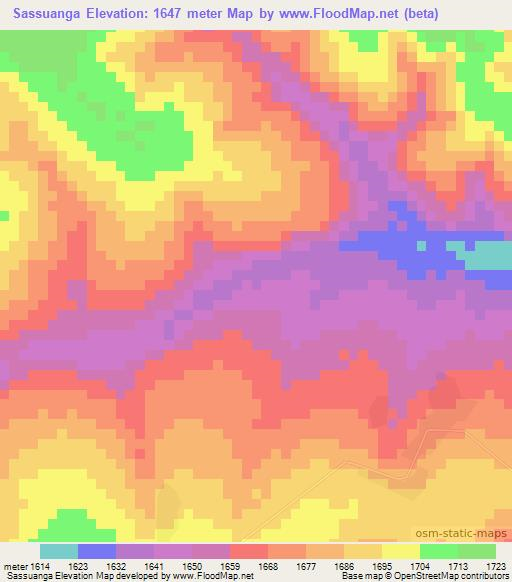Sassuanga,Angola Elevation Map